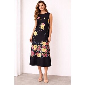 Norm Thompson Womens XL Black Floral Cotton Maxi Dress Sleeveless N27254